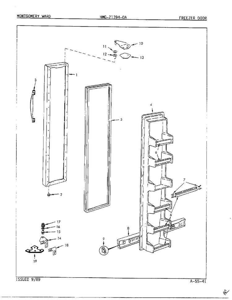 Freezer Door Diagram and Parts List for 21394-A  Admiral Refrigerator