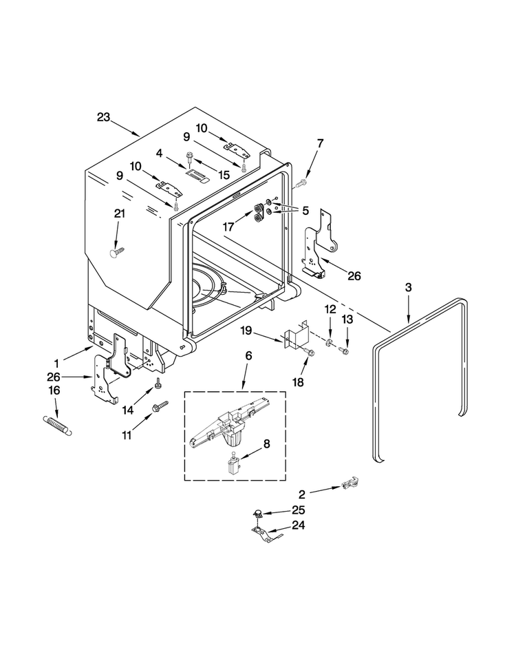 Tub And Frame Parts Diagram and Parts List for MDB6769AWB0  Maytag Dishwasher