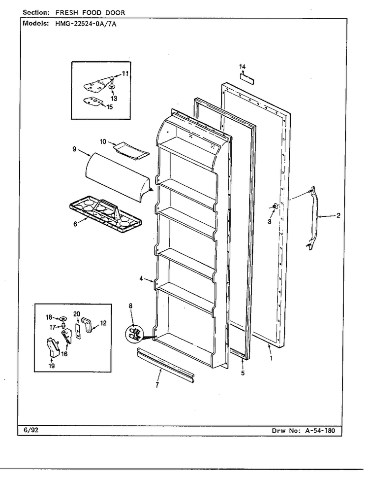 Fresh Food Door Diagram and Parts List for 22524-7A  Admiral Refrigerator