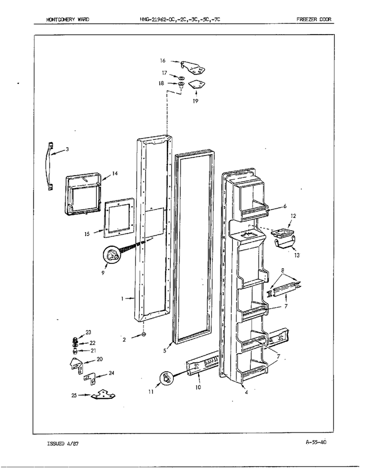 Freezer Door Assembly Diagram and Parts List for 21962C  Admiral Refrigerator