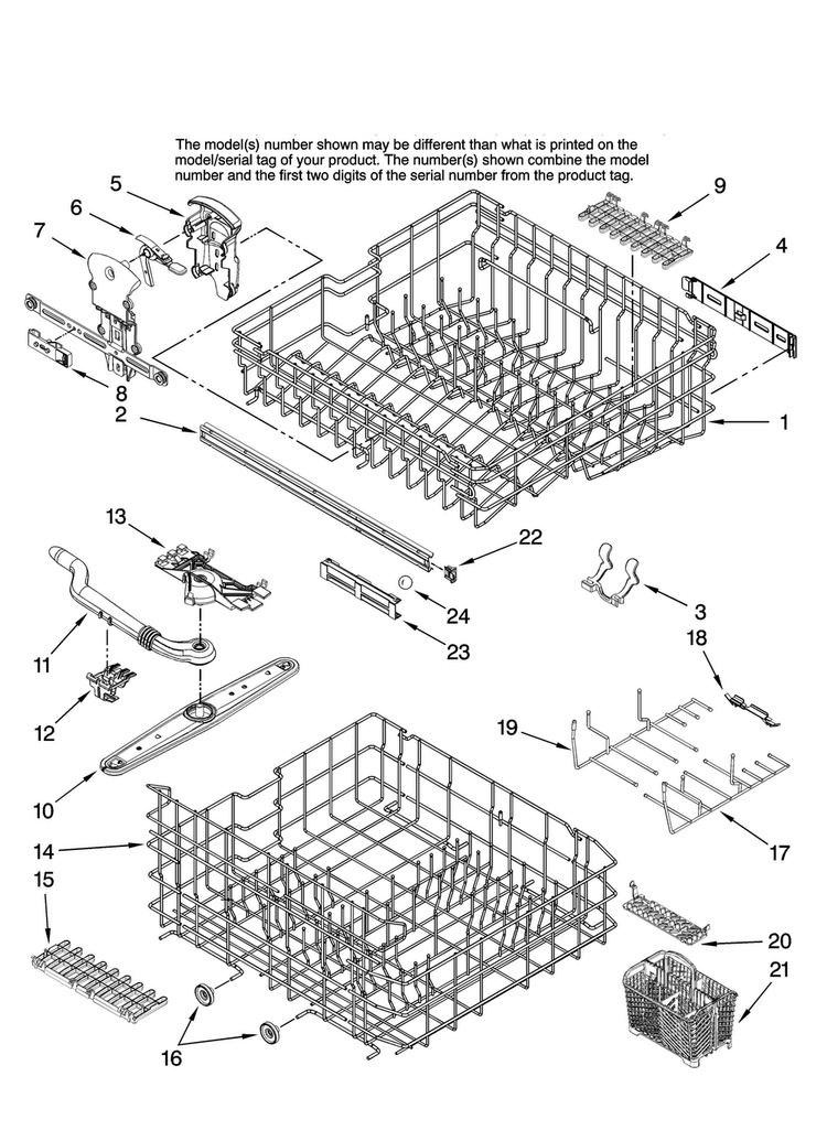 Upper And Lower Rack Parts Diagram and Parts List for MDB8951BWB41  Maytag Dishwasher