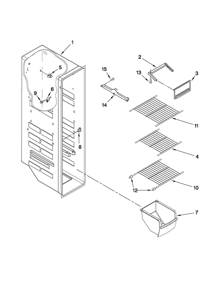 Freezer Liner Parts Diagram and Parts List for CS22CFXTT02  Crosley Refrigerator