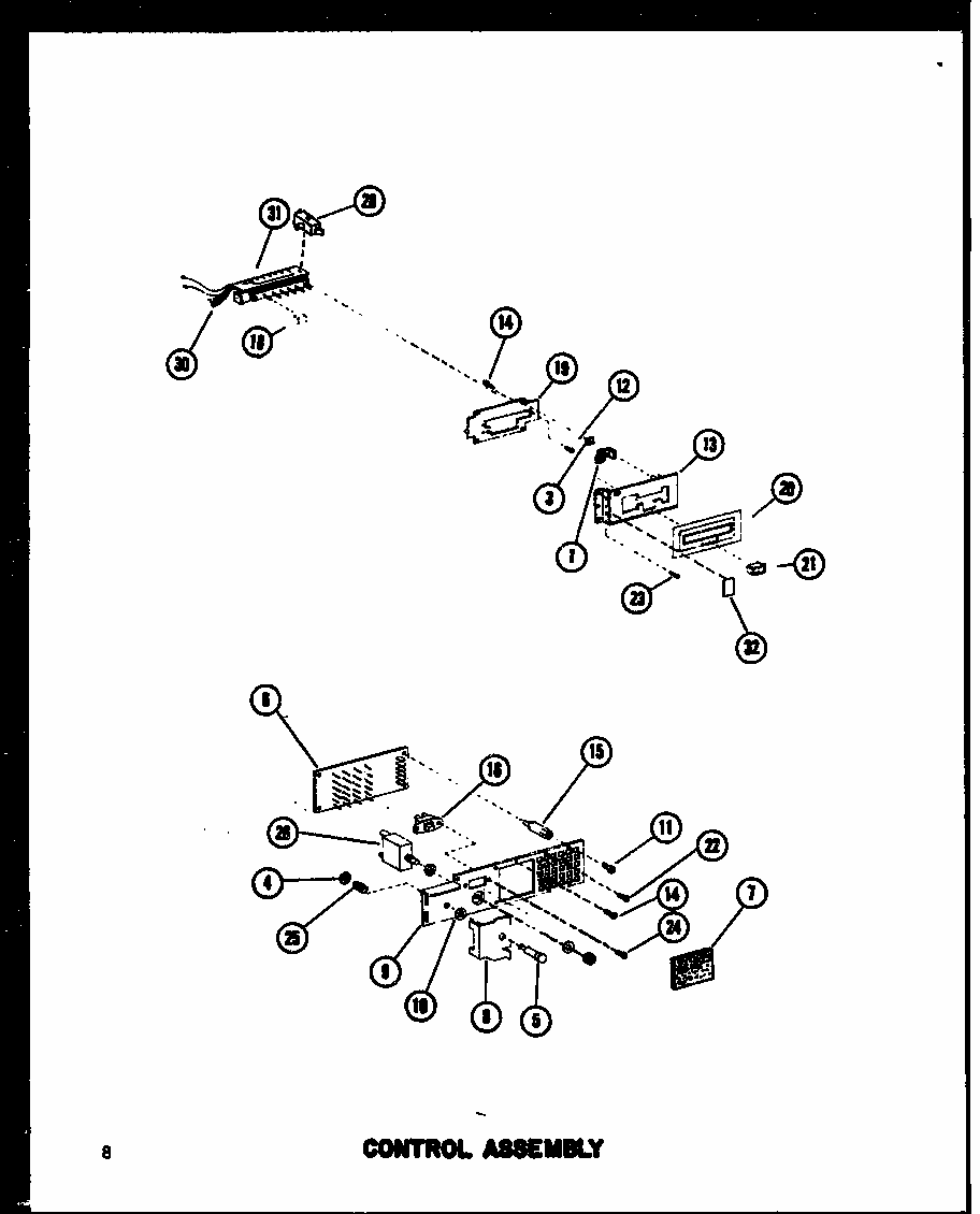 Control Assembly Diagram and Parts List for RV-10 P75085-1M Amana Microwave