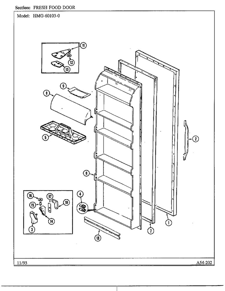 Fresh Food Door Diagram and Parts List for 60103-0A  Admiral Refrigerator