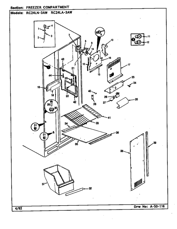 Freezer Compartment Diagram and Parts List for RC24LA-3AW BS81D Magic Chef Refrigerator