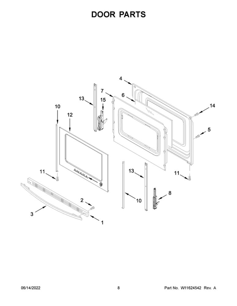 Door Parts Diagram and Parts List for AER6303MMS0  Amana Range
