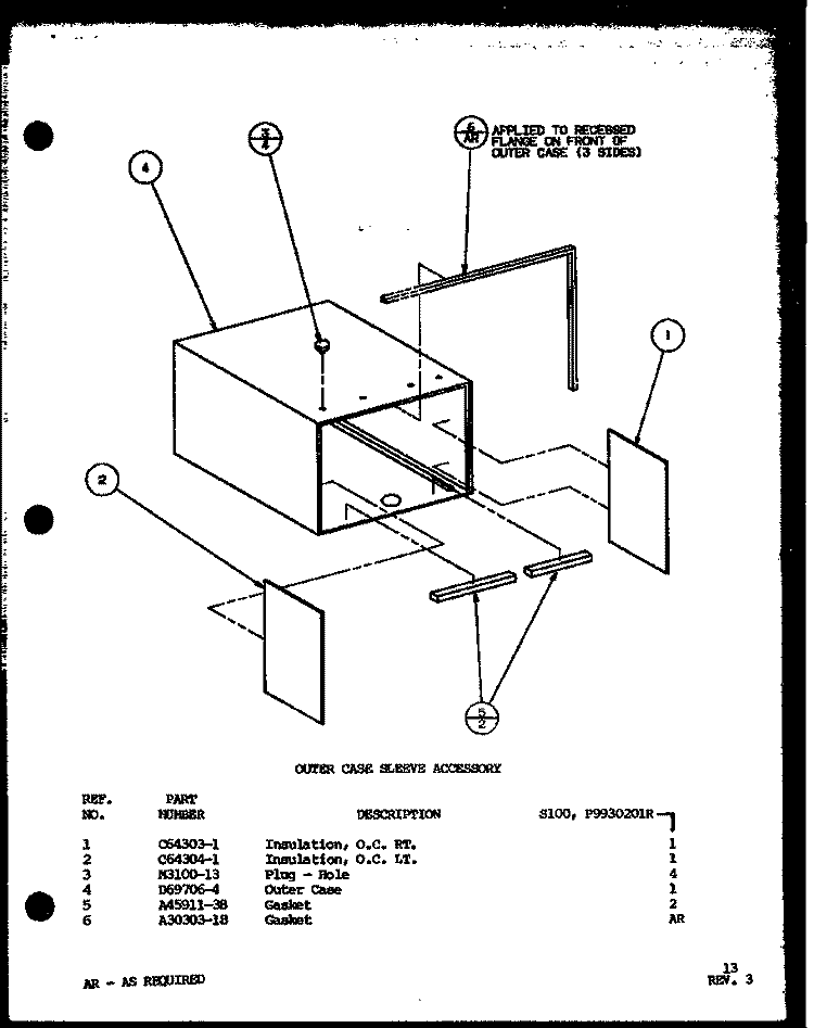 OUTER CASE SLEEVE ACCESSORY Diagram and Parts List for S100 P9930201R Hoover Wall Oven