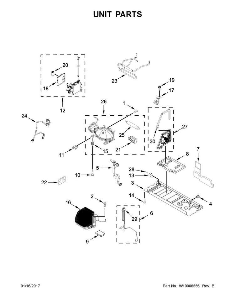 Unit Parts Diagram and Parts List for JFFCC72EFP00  Jenn-Air Refrigerator