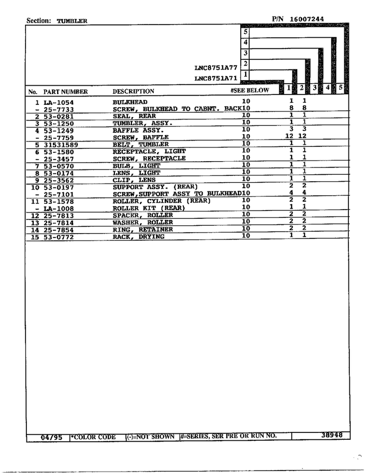 Tumbler Page 2 Diagram and Parts List for 8751A71  Norge Dryer