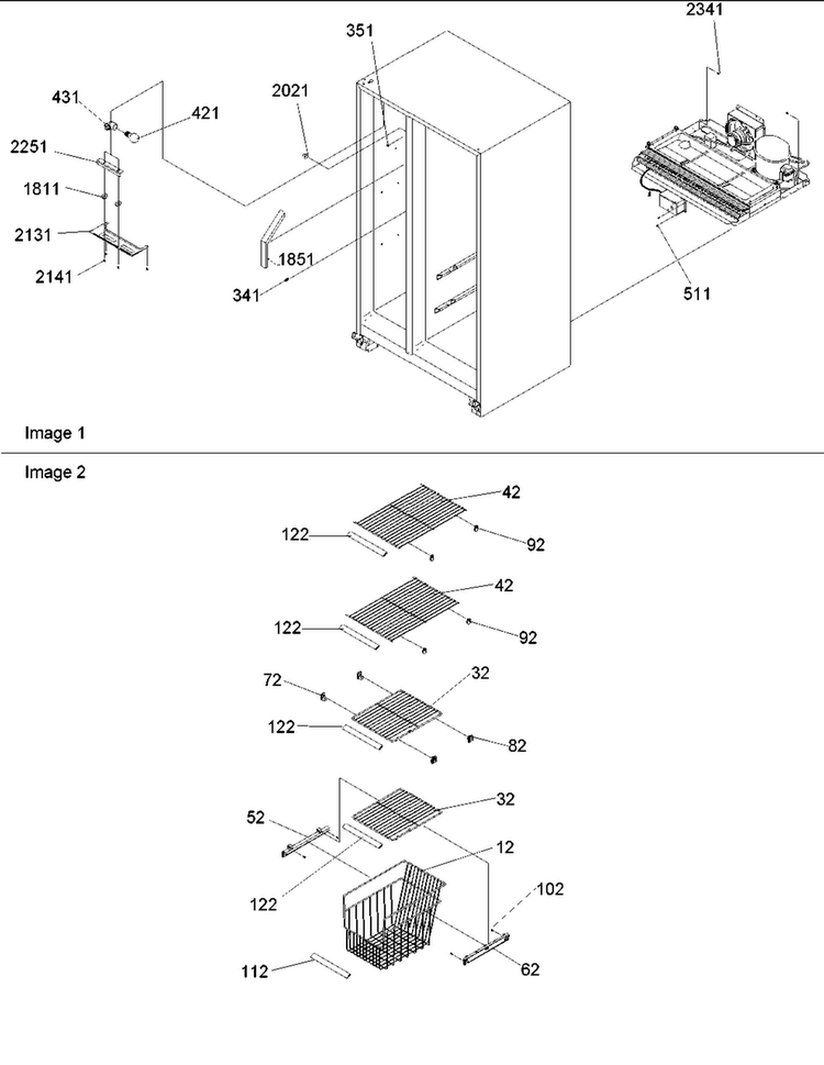 Freezer Shelves And Lights Diagram and Parts List for AARS2304AC-PARS2304AC0  Amana Refrigerator