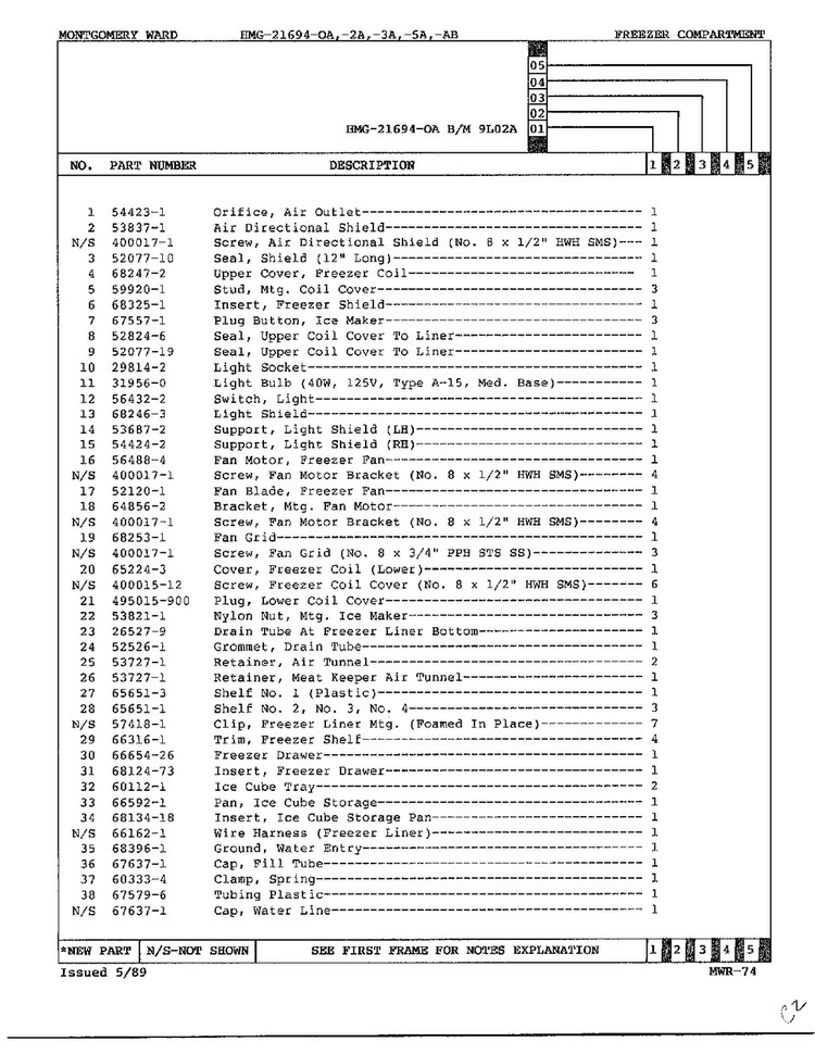 Freezer Compartment Page 2 Diagram and Parts List for 21694A  Admiral Refrigerator