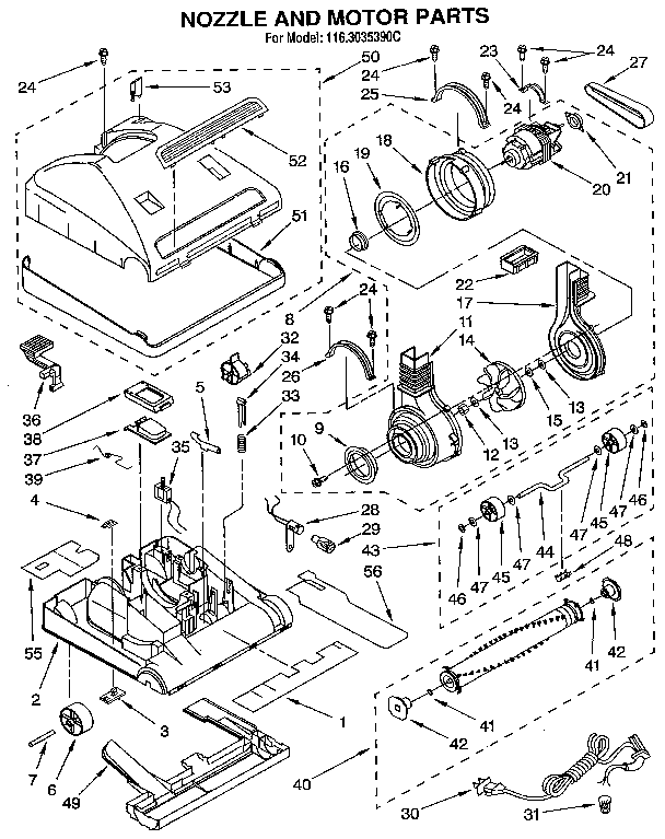 Nozzle And Motor Diagram and Parts List for 1163035390C  Kenmore Upright Vacuum