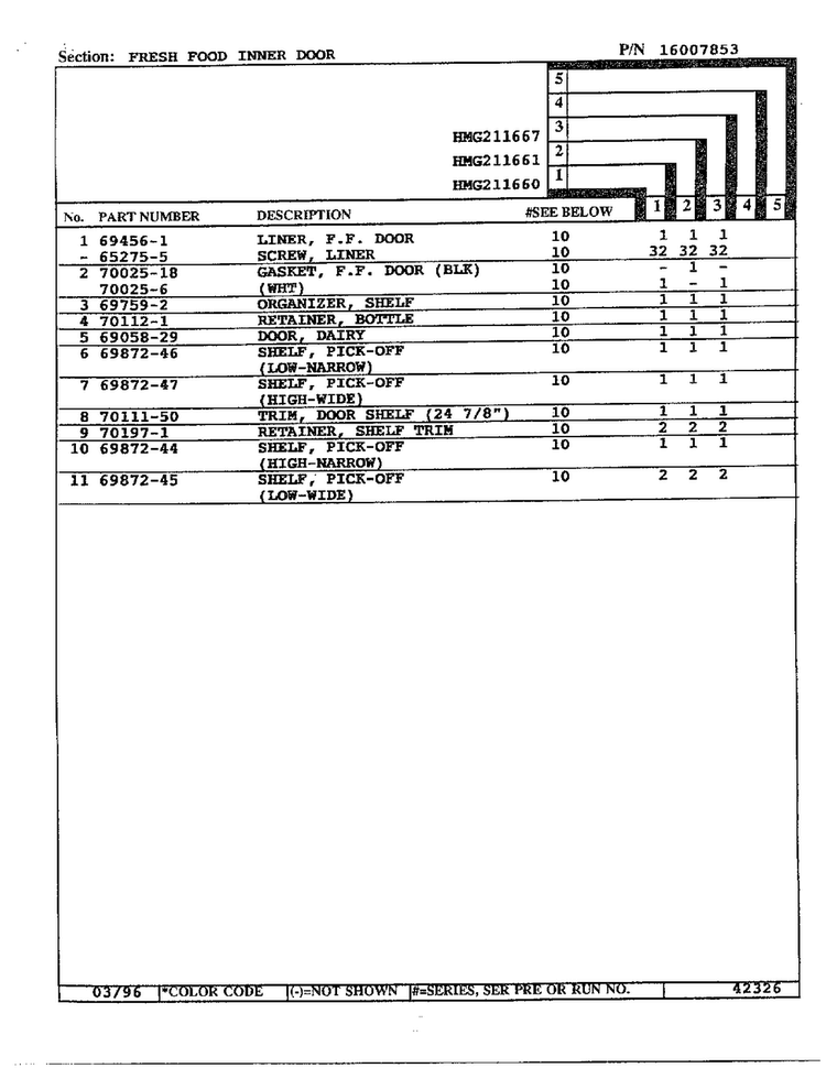 Fresh Food Inner Door Page 2 Diagram and Parts List for HMG211660  Admiral Refrigerator