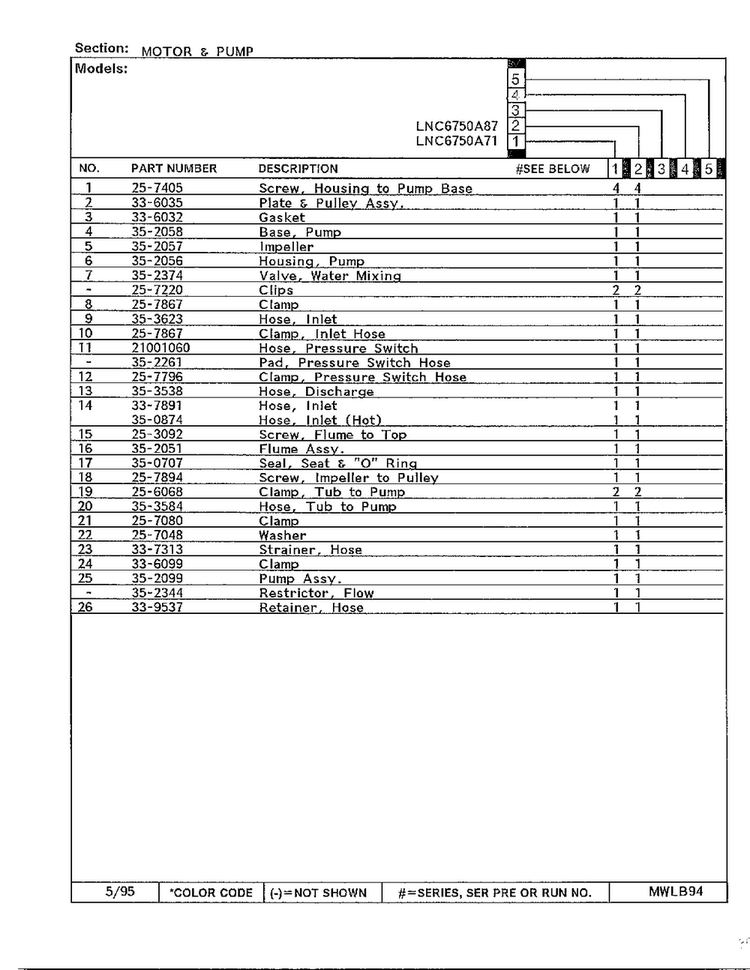Motor And Pump Page 2 Diagram and Parts List for 6750A87  Norge Washer