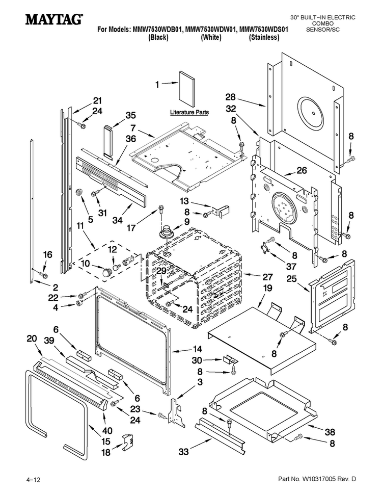 Oven Parts Diagram and Parts List for MMW7530WDW01  Maytag Microwave Oven Combo