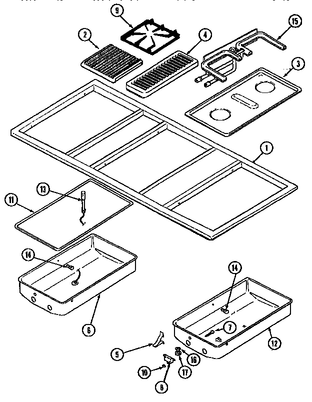 Top Assembly Diagram and Parts List for CVG4380PD  Jenn-Air Cooktop