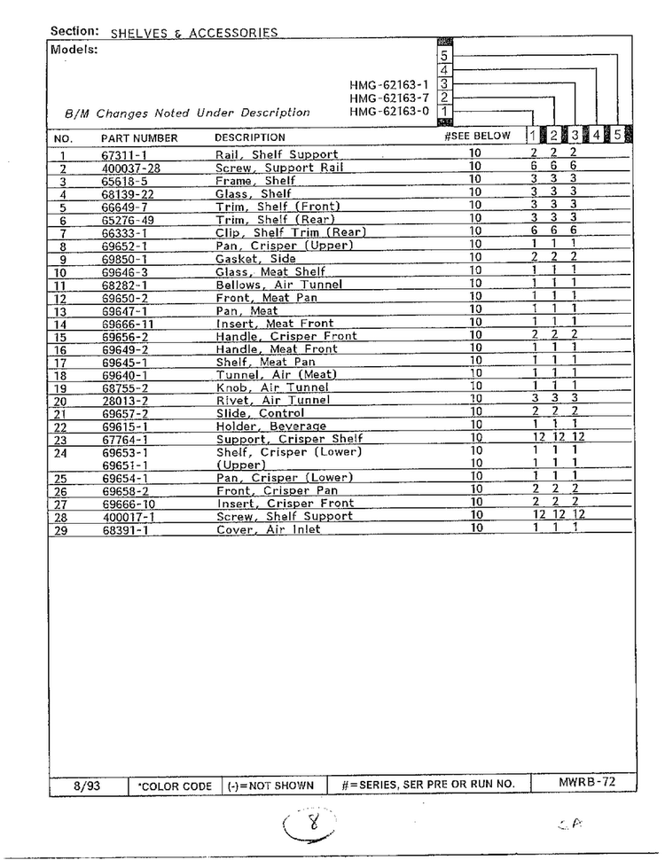Shelves And Accessories Page 2 Diagram and Parts List for 62163-0A  Admiral Refrigerator