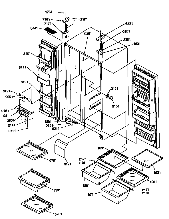 Shelves, Lights And Hinges Diagram and Parts List for 57085-P1190813WE  Amana Refrigerator