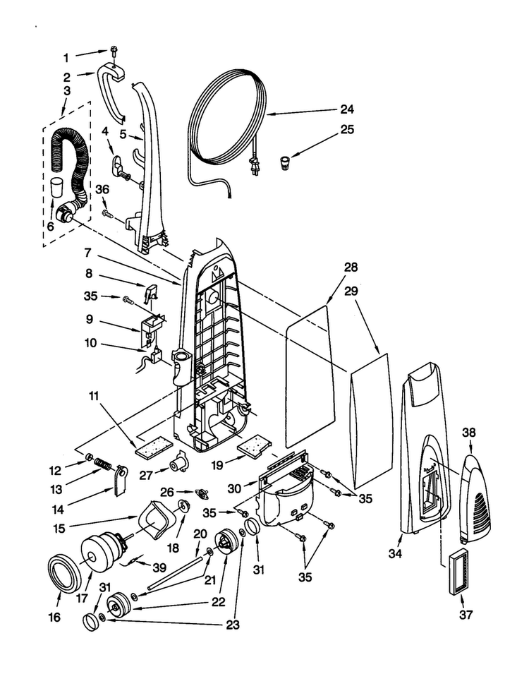 Dust Compartment And Motor Diagram and Parts List for 11630212000  Kenmore Upright Vacuum