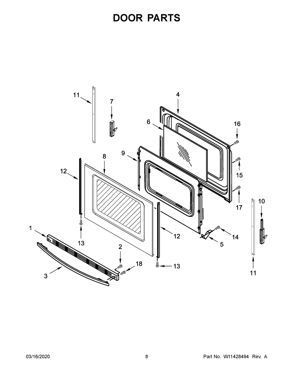 Door Parts Diagram and Parts List for YACR4303MFS5  Maytag Range