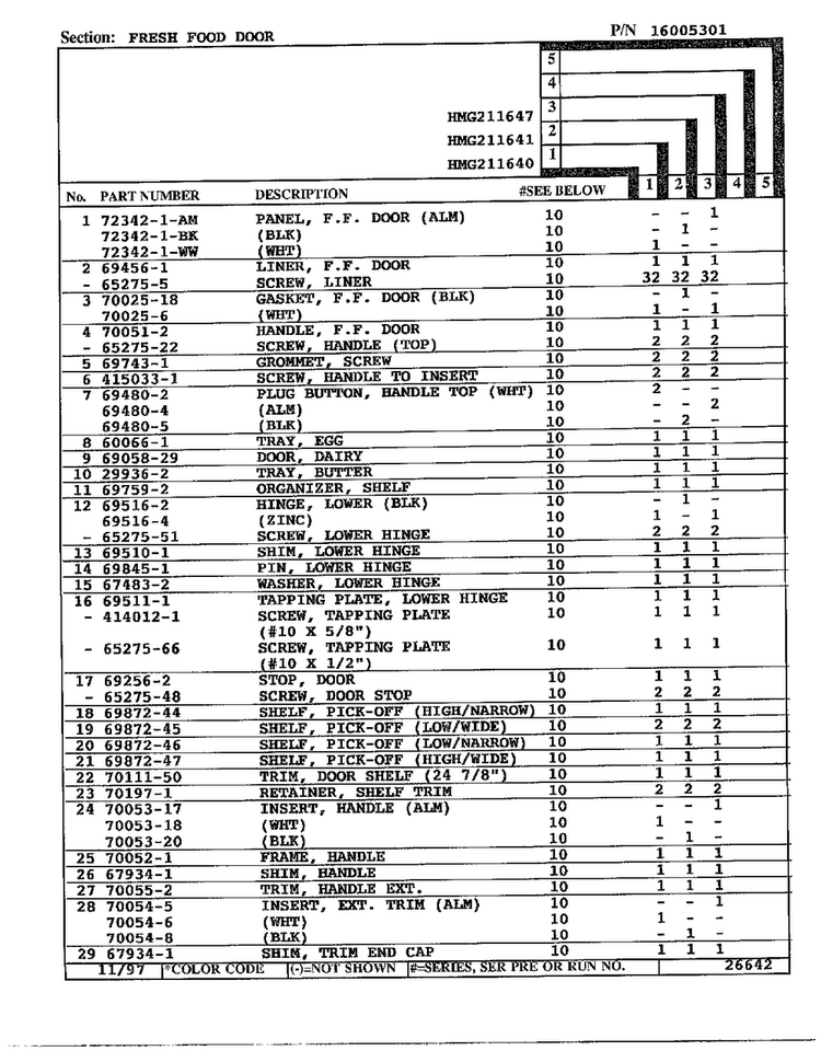 Fresh Food Door Page 2 Diagram and Parts List for 211640  Admiral Refrigerator