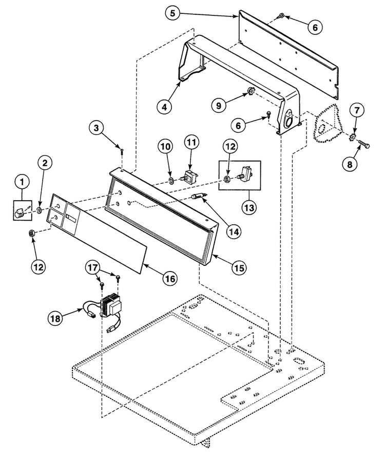 Control Panel Diagram and Parts List for SDG909QF1124  Speed Queen Dryer