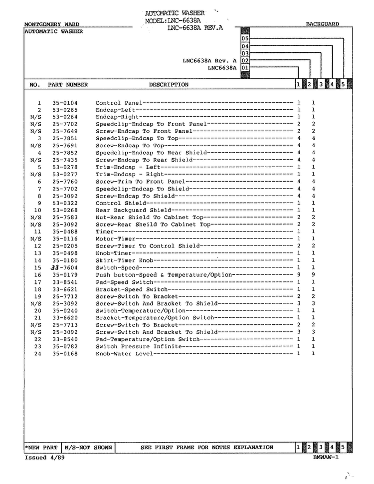 Backguard Page 2 Diagram and Parts List for 6638A  Norge Washer