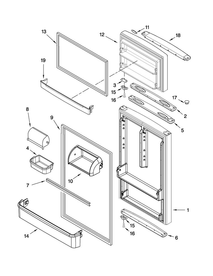 Door Parts Diagram and Parts List for MTN1854VRS01  Maytag Refrigerator