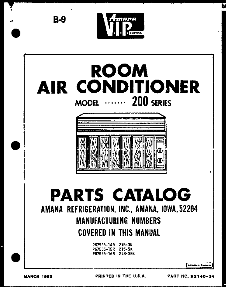 Page 3 Diagram and Parts List for ES1123A P6968407R Maytag Air Conditioner