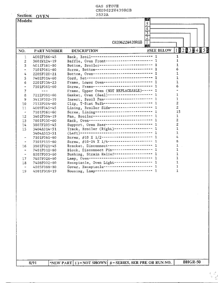 Oven Page 2 Diagram and Parts List for 2522A  Hardwick Range