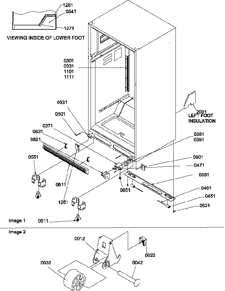 Ladders, Lower Cabinet And Rollers Diagram and Parts List for TR25VE-P1196404WE  Amana Refrigerator