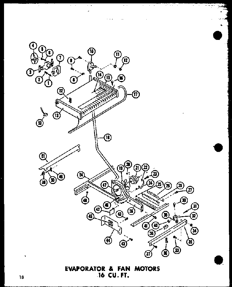 Evaporator & Fan Motors 16 Cu. Ft. Diagram and Parts List for TC18B-P73500-7W  Amana Refrigerator