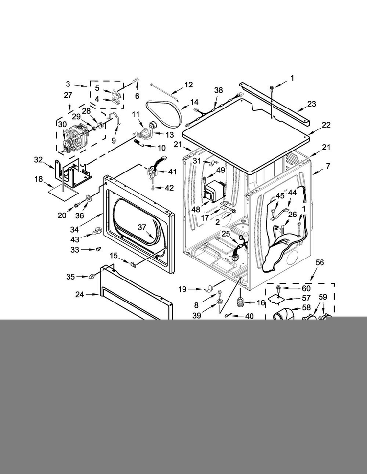 Upper Cabinet And Front Panel Parts Diagram and Parts List for MLG27PNBGW1  Maytag Dryer