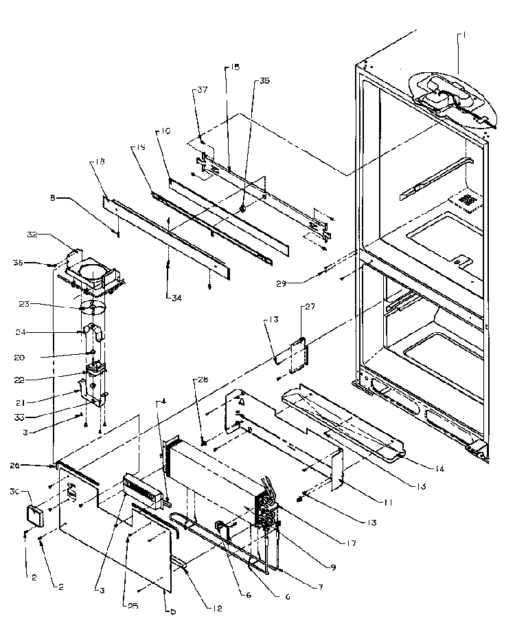 Evaporator Area Diagram and Parts List for BQ20RBW-P1161502WW  Amana Refrigerator