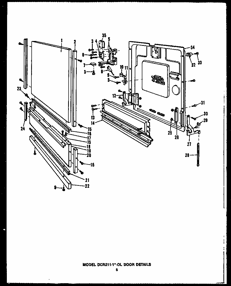 Door Details (dcr-211-1h-ol) (dcr-211-1w-ol) (dcr-211-1l-ol) Diagram and Parts List for DCR-225-1A-OL  Caloric Dishwasher
