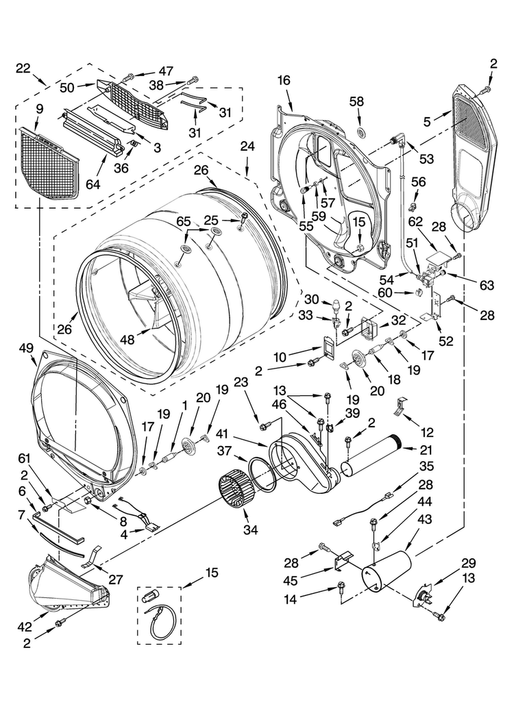 Bulkhead Parts Diagram and Parts List for MGDE900VJ1  Maytag Dryer