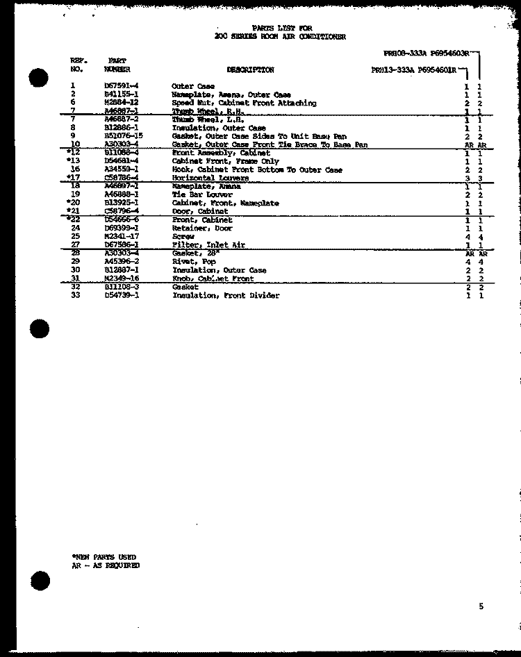 Page 9 Diagram and Parts List for WES1093HES P6968412R Amana Air Conditioner