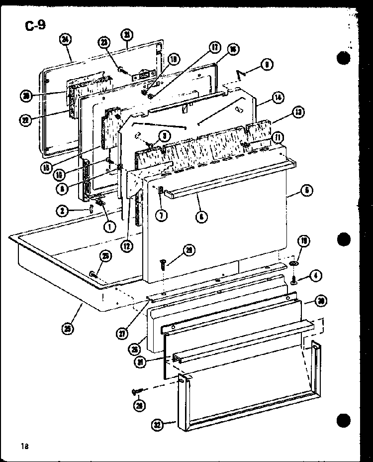 Door Diagram and Parts List for ARC-100D P85122-17S Amana Range
