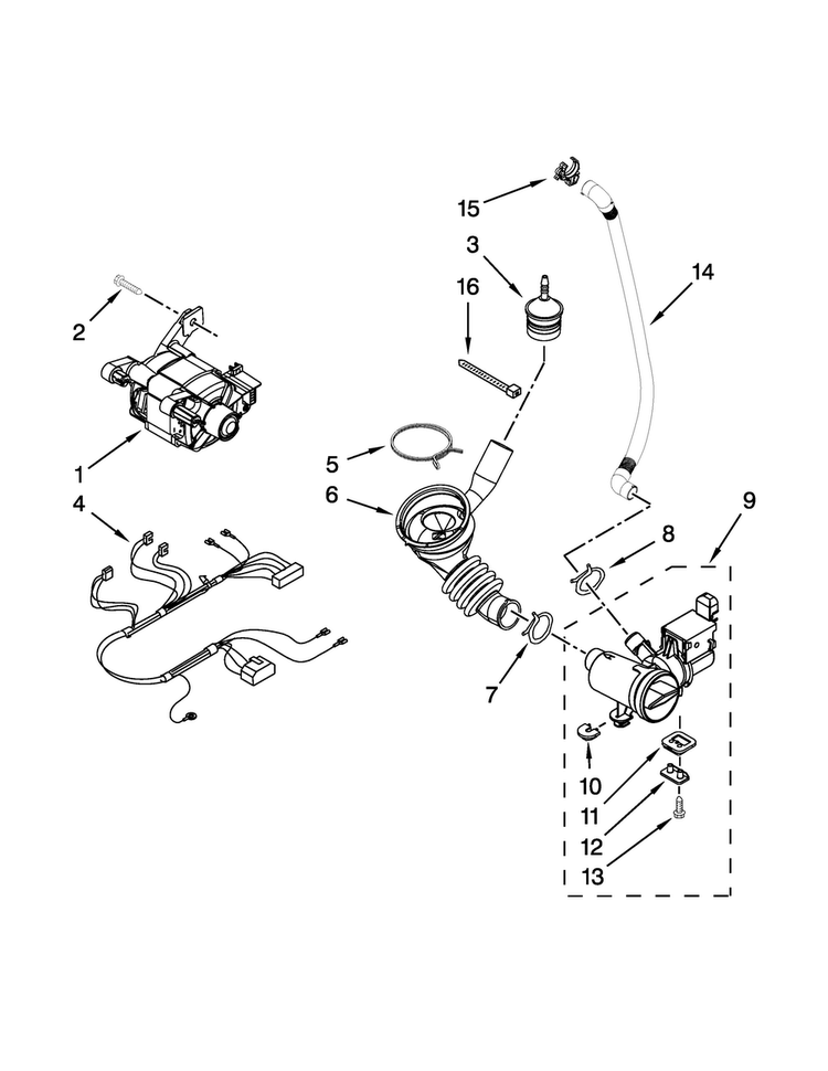 Pump And Motor Parts Diagram and Parts List for MLE20PNAGW0  Maytag Washer Dryer Combo