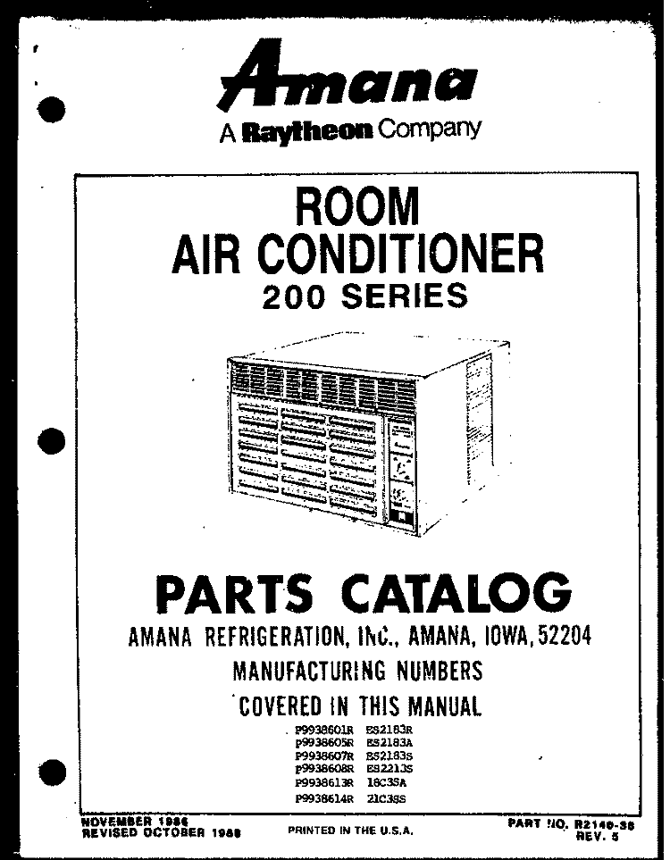 Page 4 Diagram and Parts List for 5P2MS P9931511R Amana Air Conditioner