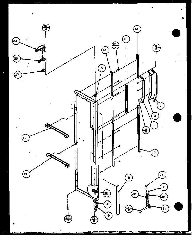 Freezer Door Hinge And Trim Parts Diagram and Parts List for SX22J-P1116004W  Amana Refrigerator