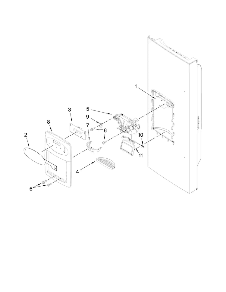 Dispenser Front Parts Diagram and Parts List for MFI2569VEB2  Maytag Refrigerator