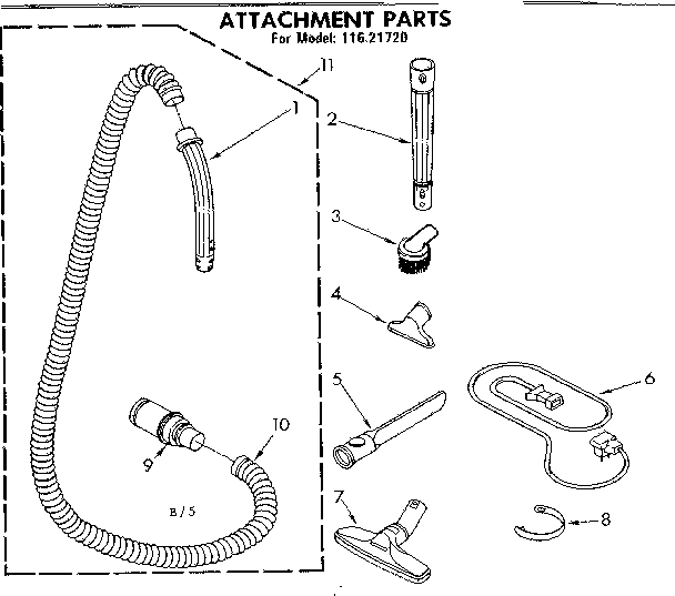 Attachment Parts Diagram and Parts List for 11621720  Kenmore Canister Vacuum