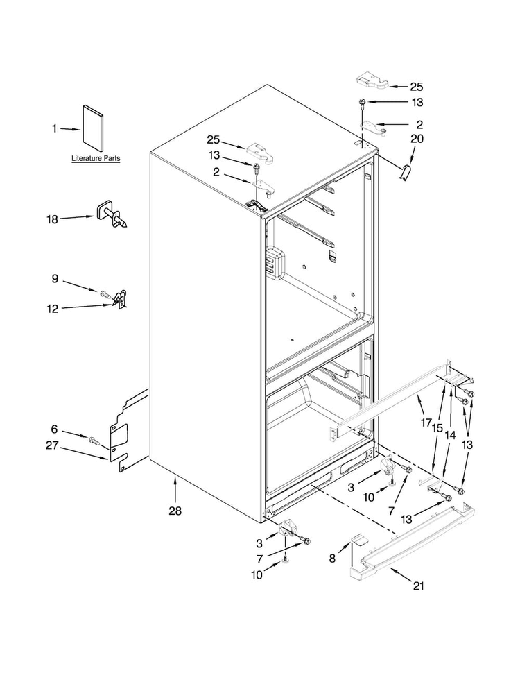 Cabinet Parts Diagram and Parts List for MFB2055YEB00  Maytag Refrigerator