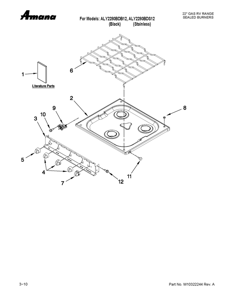 Cooktop Parts Diagram and Parts List for ALY2280BDS12  Amana Range