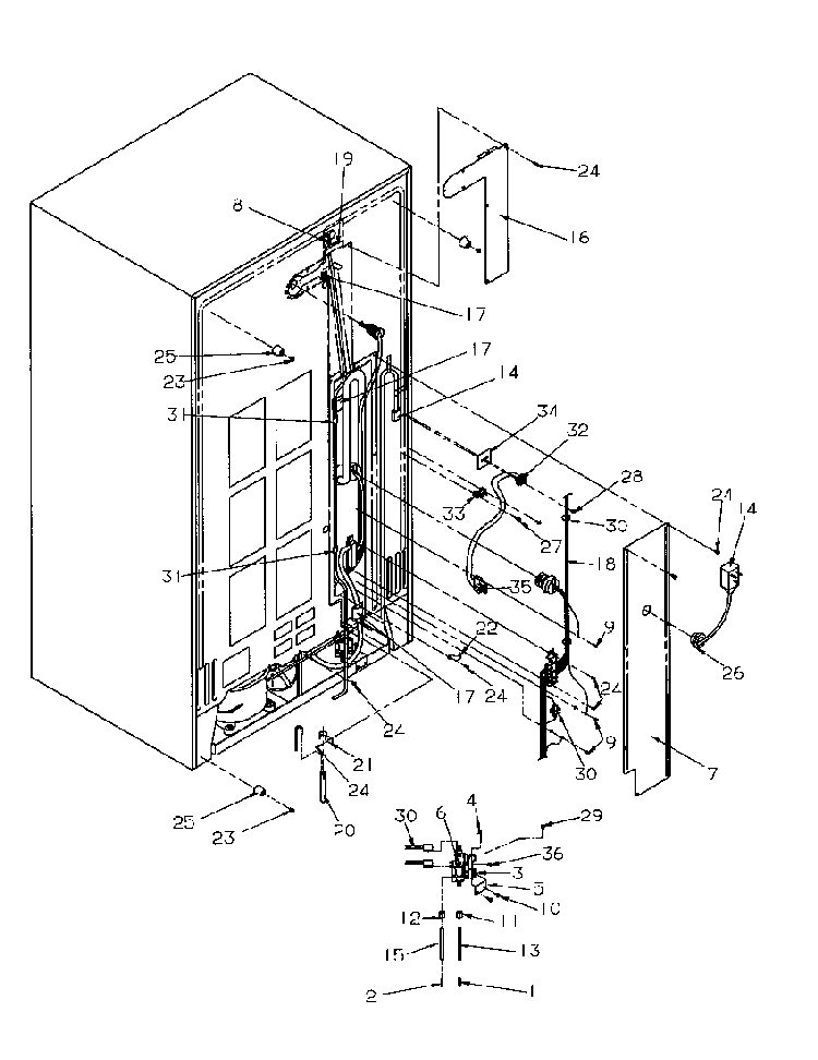 Cabinet Back Diagram and Parts List for SRDE528SW-P1184901WW  Amana Refrigerator
