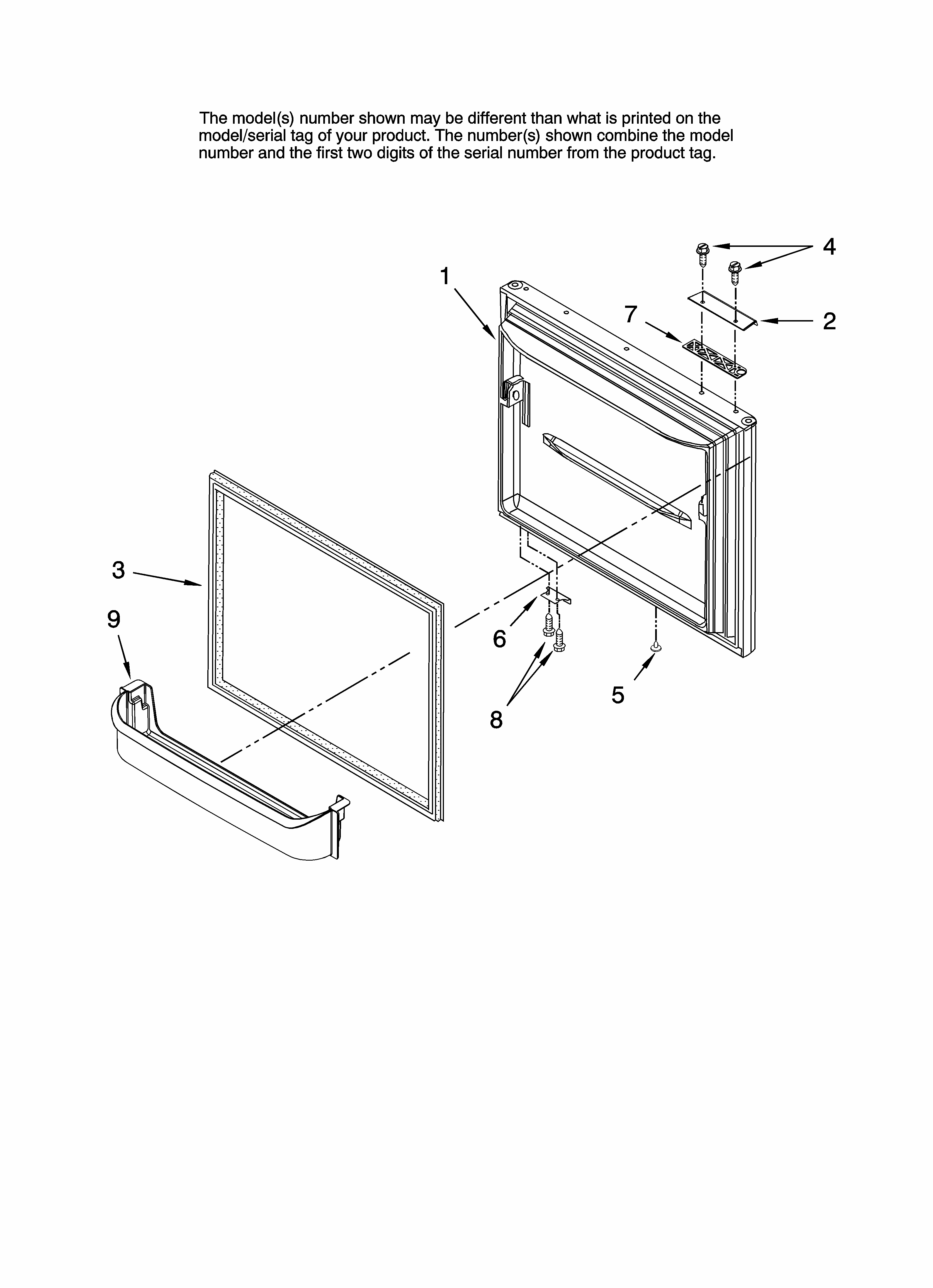 Freezer Door Parts Diagram and Parts List for GB5525PEAW10  Maytag Refrigerator