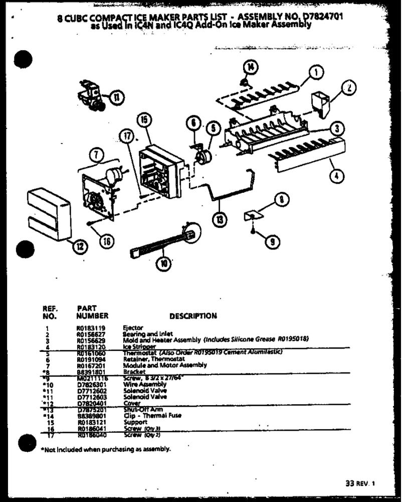 8 Cubc Compact Ice Maker Diagram and Parts List for IC4N-P1110801W-SXS  Amana Refrigerator