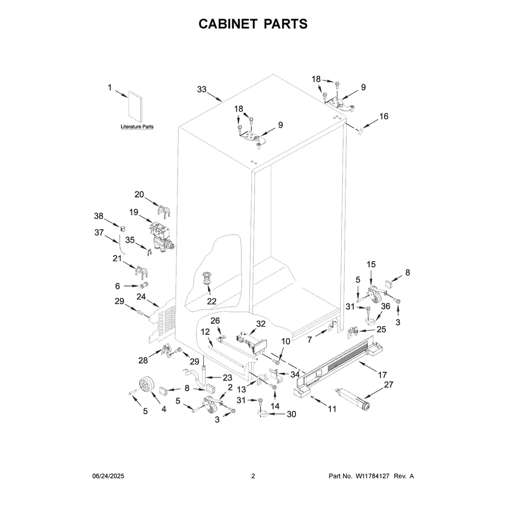Cabinet Parts Diagram and Parts List for MSS25C4MGW07  Maytag Refrigerator