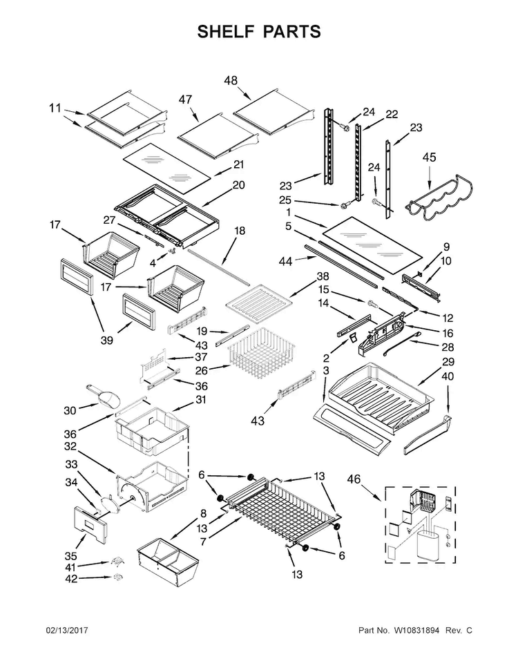 Shelf Parts Diagram and Parts List for JFC2290REP00  Jenn-Air Refrigerator